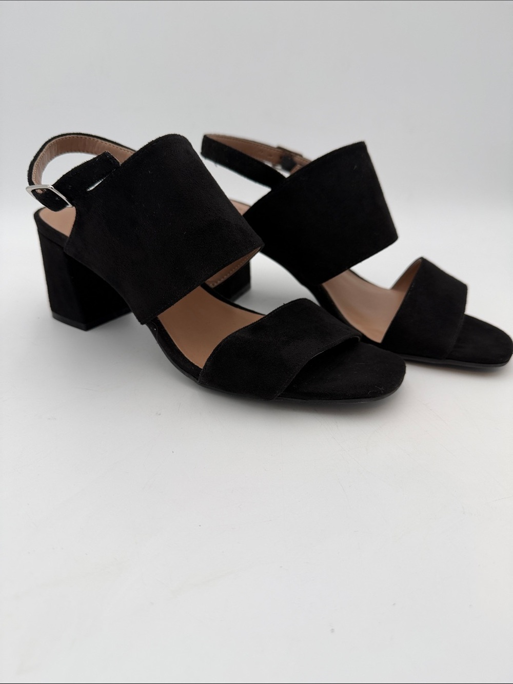 Aeropostale Black Suede Block Heel Sandals Size 7